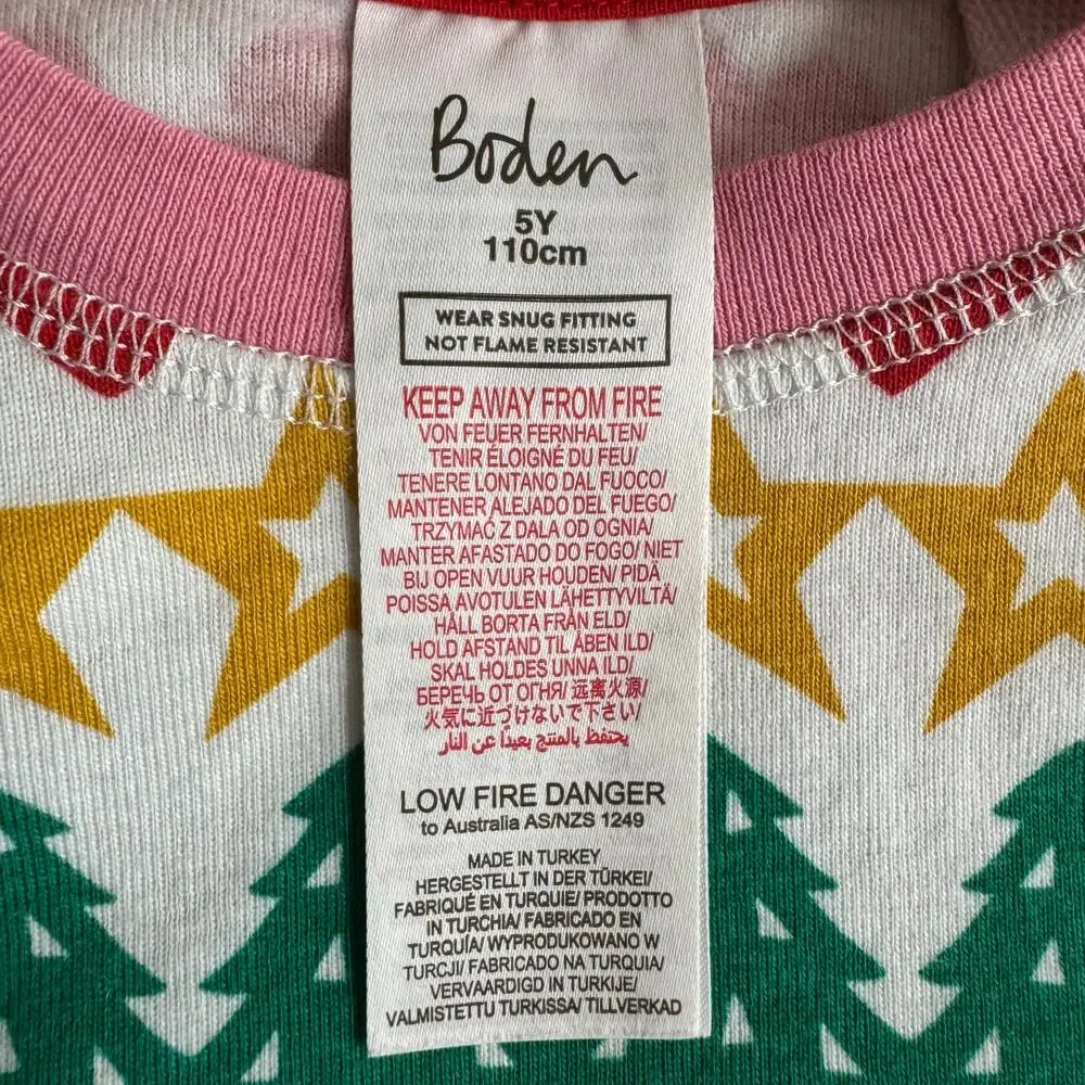 Mini Boden Fair Isle‎ Striped Christmas Holiday Pajama Top Long Sleeve 5Y Pink
